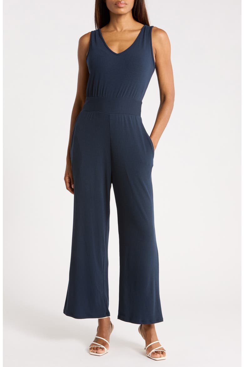 Sleeveless V-Neck Jumpsuit, Main, color, NAVY