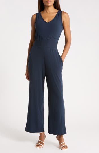 West K Sleeveless V-neck Jumpsuit In Navy