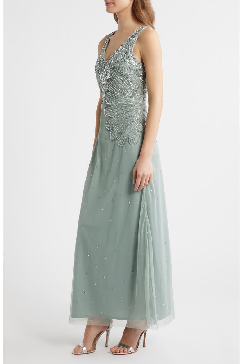 Beaded Sleeveless Chiffon Dress, Alternate, color, SAGE