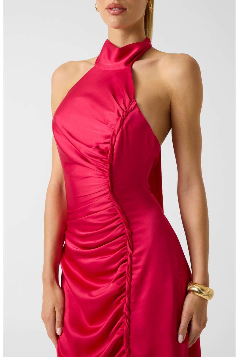 Evelina Sleeveless Halter Midi Dress, Alternate, color, DARK PINK