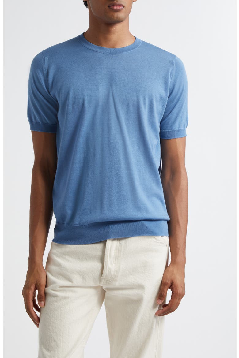 Hilcote Merino Wool & Sea Island Cotton Gauze T-Shirt, Main, color, AZUL