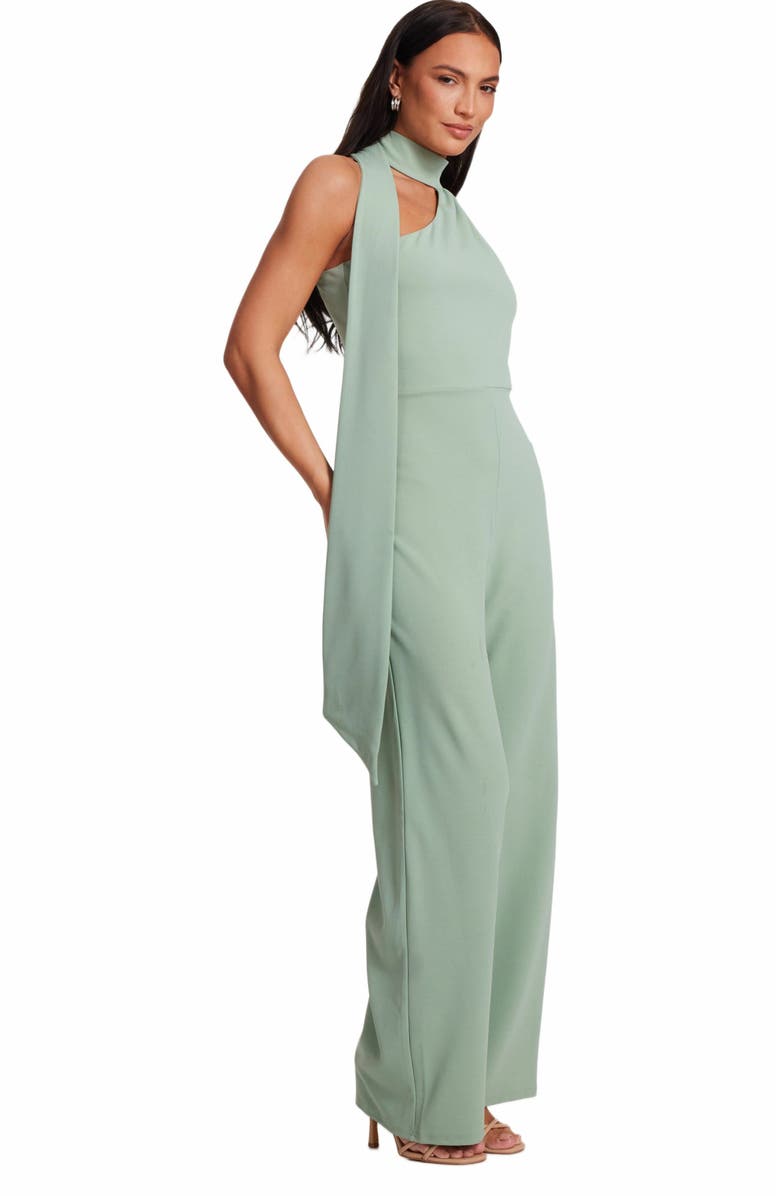 QUIZ Scuba Crepe Halter Neck Jumpsuit With Scarf Tie Detail, Alternate, color, 
