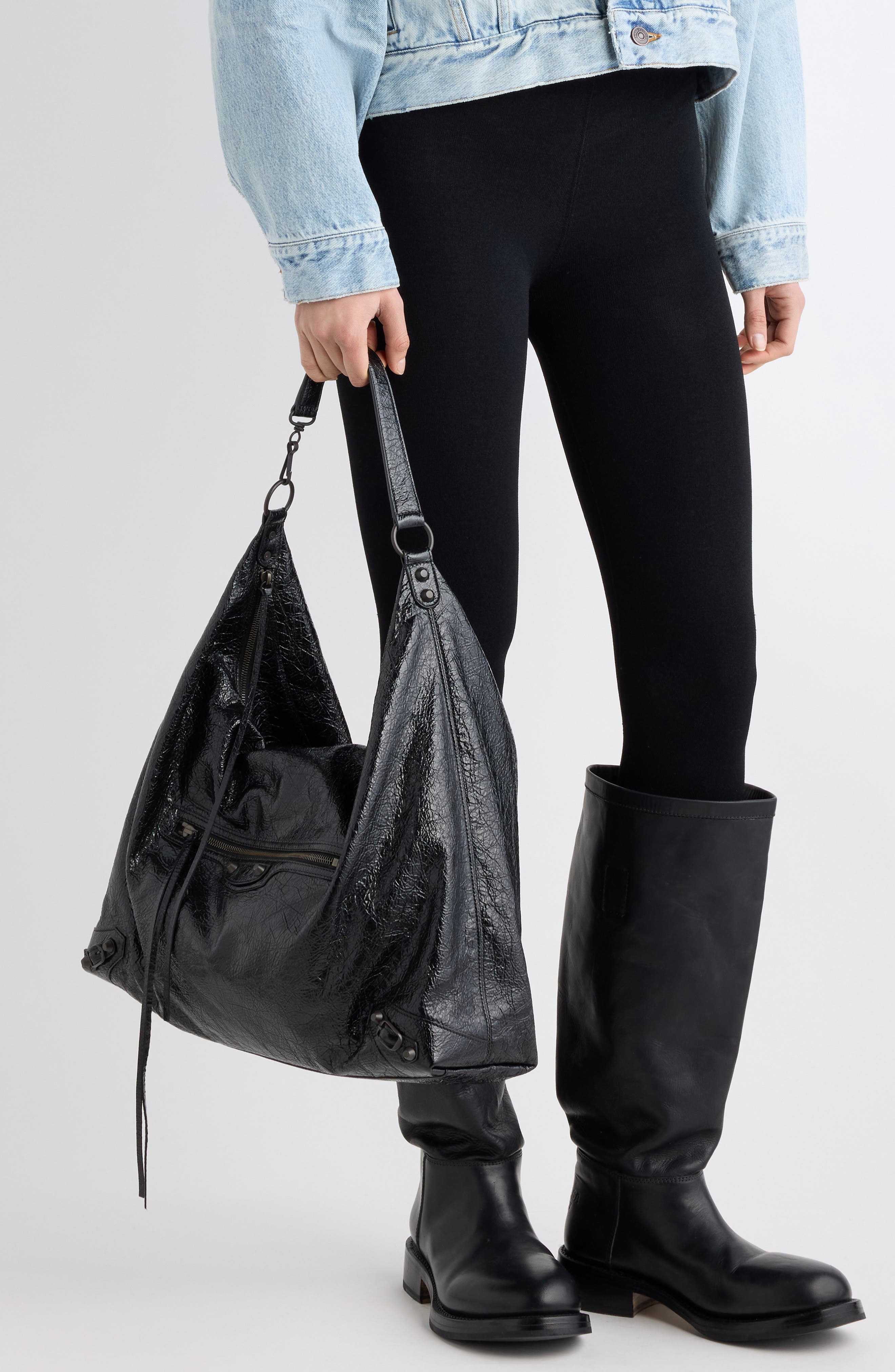 Le City Large Leather Hobo, Alternate, color, 1000 BLACK