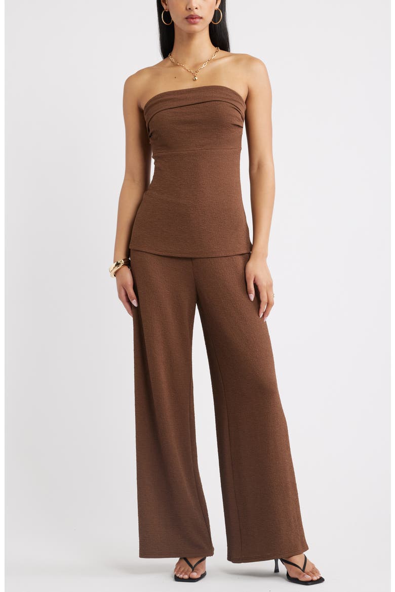 Puckered Crepe Bandeau Top, Alternate, color, BROWN TERRA
