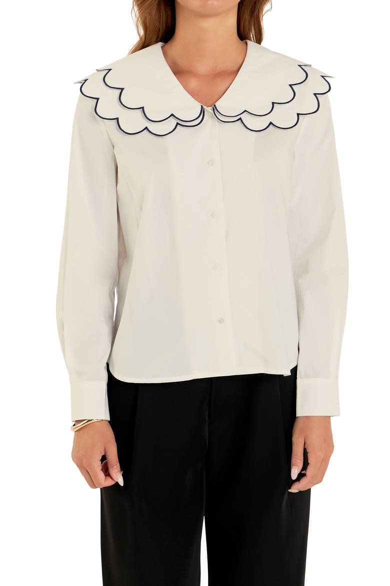 Scallop Embroidered Collar Shirt, Alternate, color, WHITE