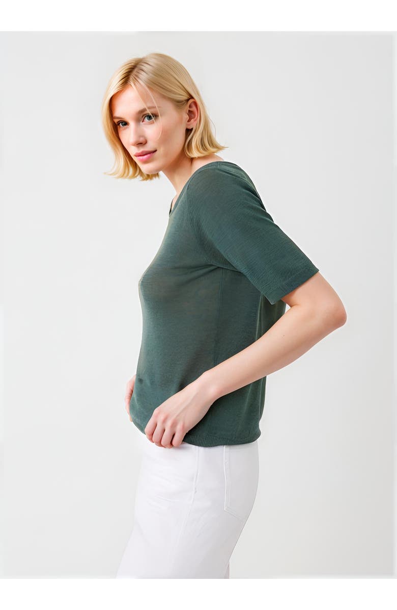 Majestic Filatures Linen Knit Elbow Sleeve Boatneck Shirt, Alternate, color, Agave