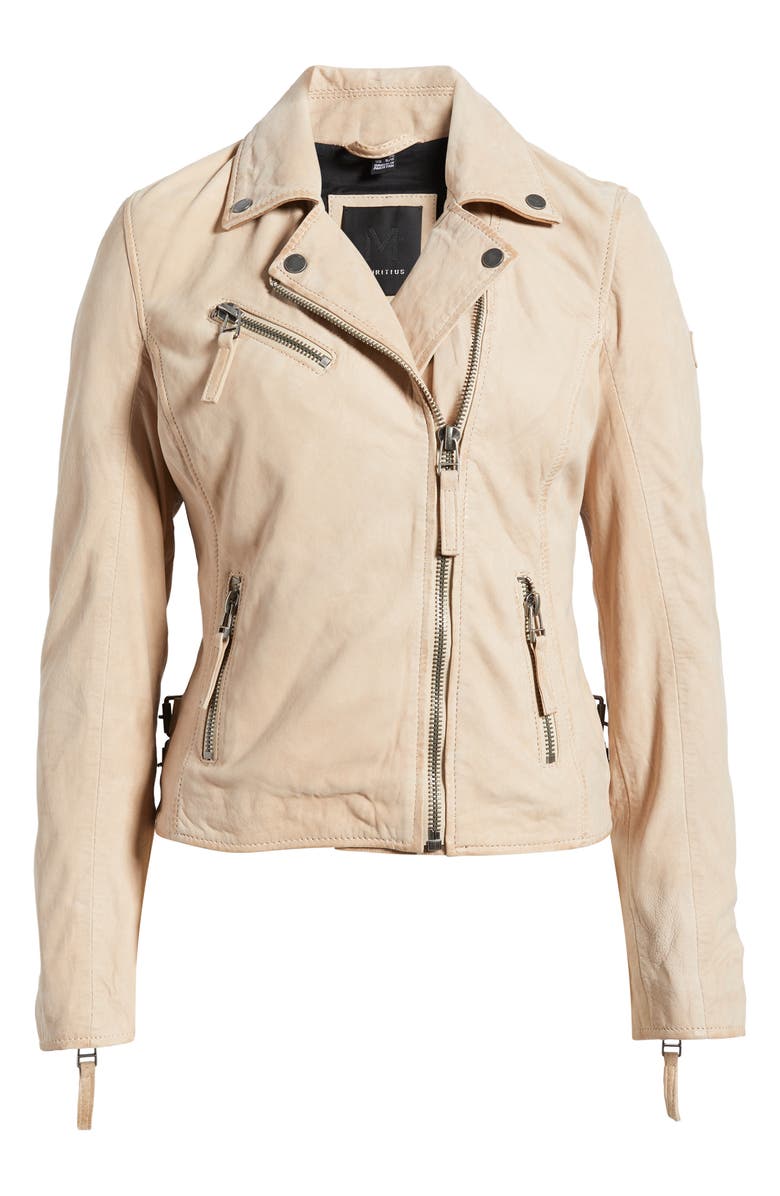 MAURITIUS Misty Star Back Detail Leather Moto Jacket, Alternate, color, 