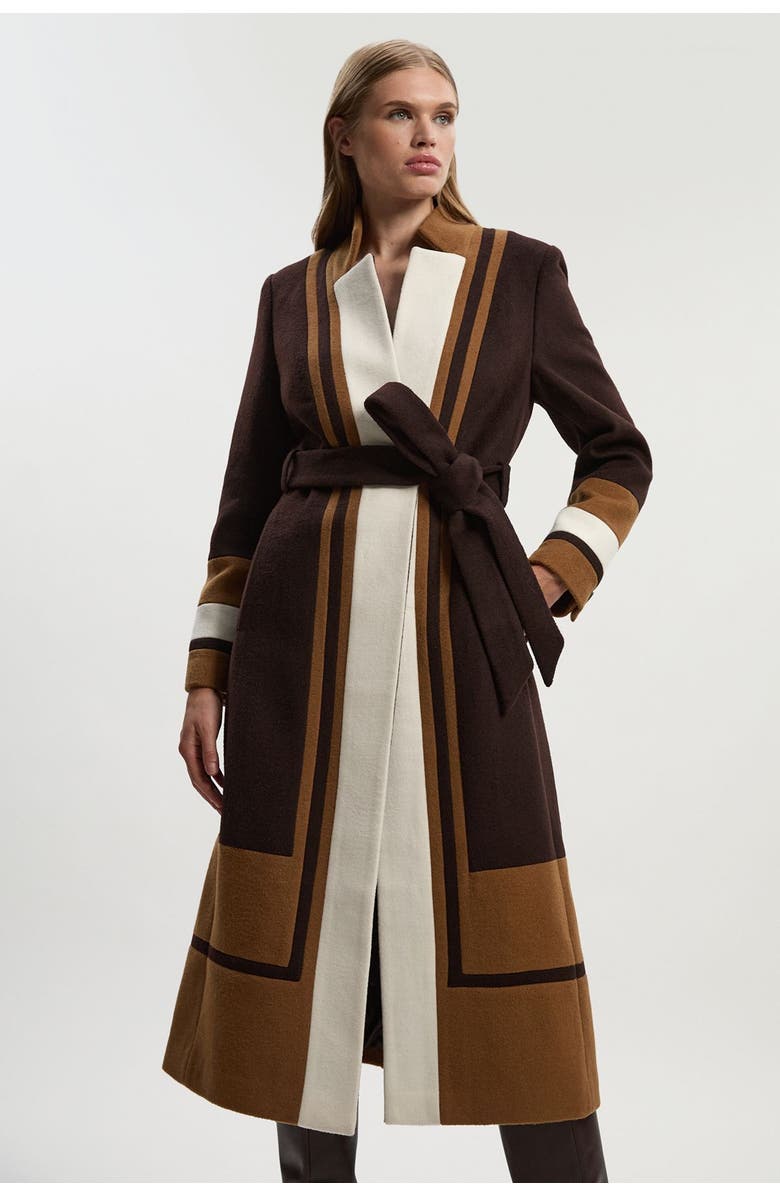 Karen Millen Brushed Wool Belted Midi Coat, Alternate, color, Chocolate