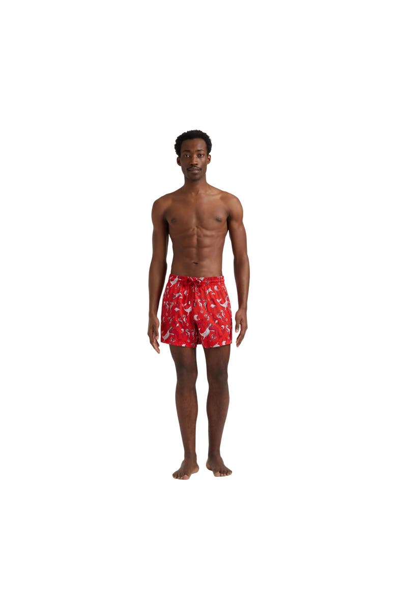 Vilebrequin Men Stretch Short Swim Shorts Whales love, Alternate, color, Poppy Red