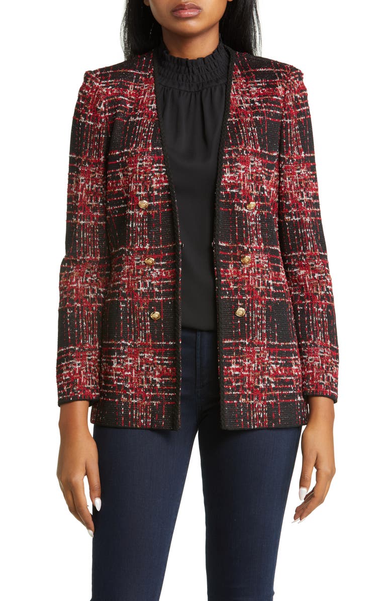 Ming Wang Braided Trim Tweed Jacket, Main, color, 