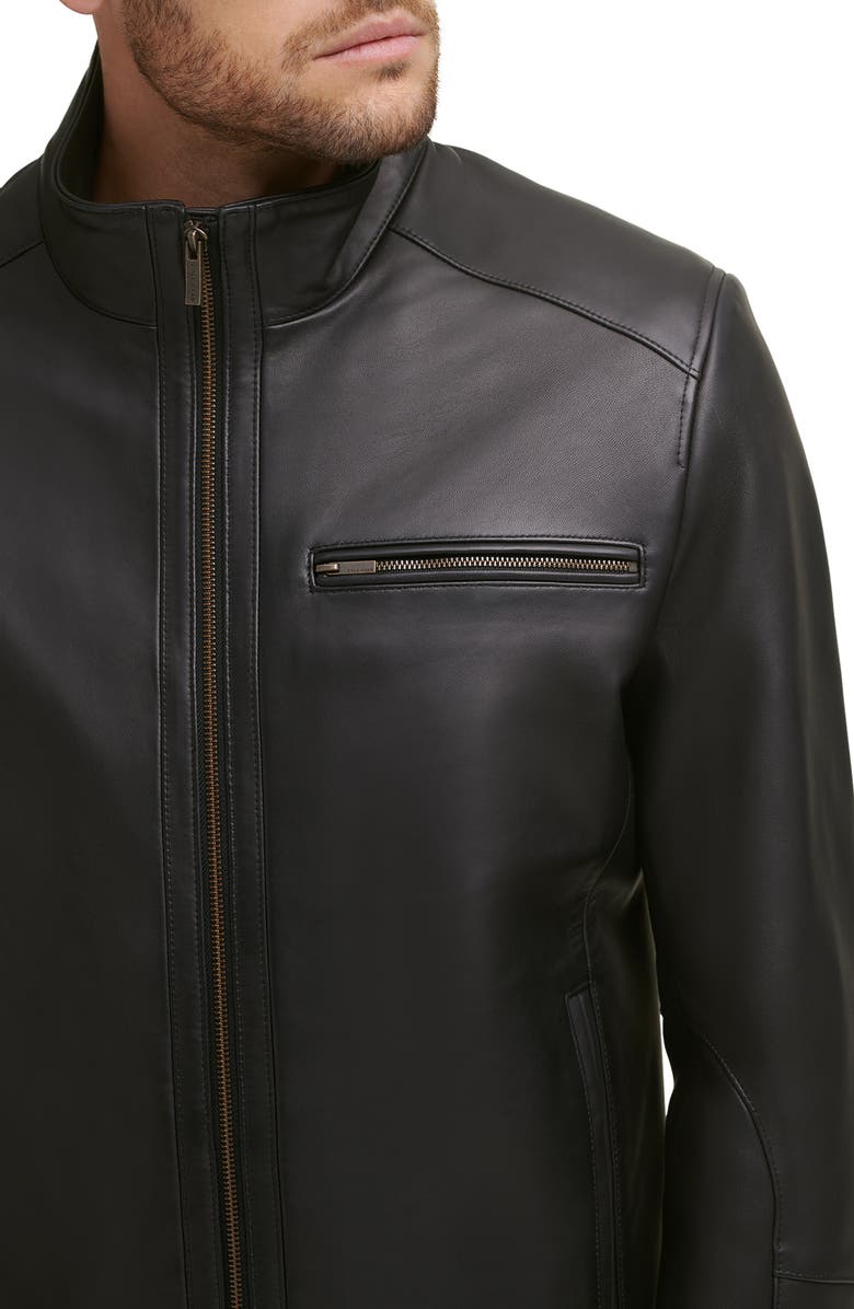 Cole Haan Classic Leather Moto Jacket, Alternate, color, Black