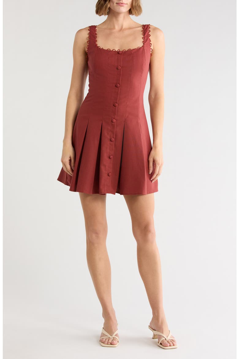 Button Pleated Minidress, Main, color, RUSSET BROWN