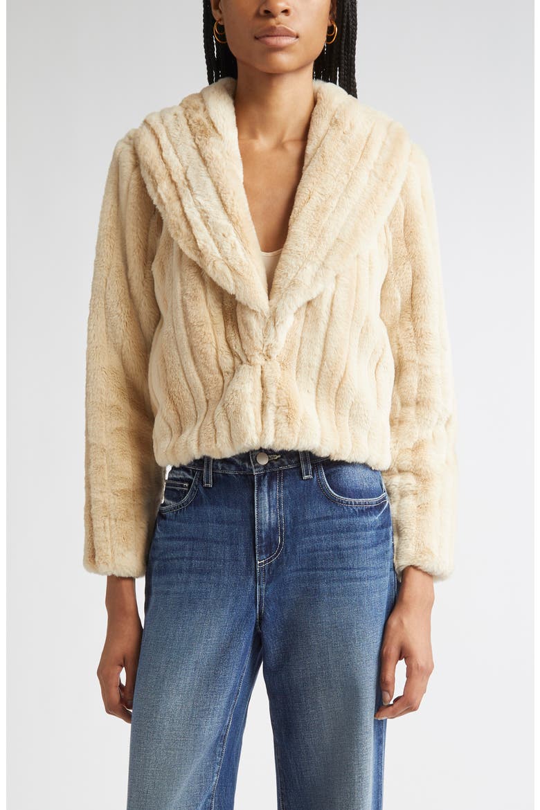 Davy Crop Faux Fur Jacket, Main, color, LATTE STRIPED FUR
