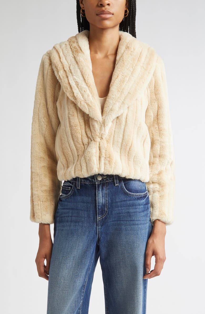 L'AGENCE Davy Crop Faux Fur Jacket, Main, color, Latte Striped Fur