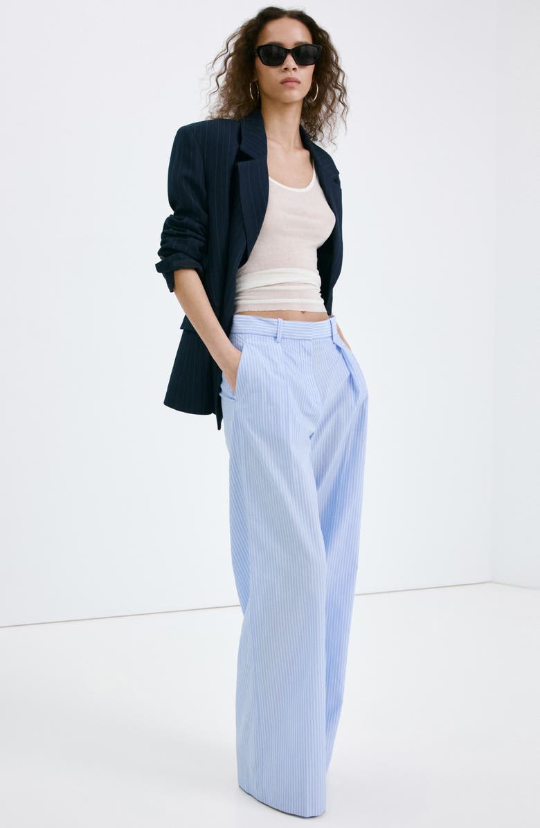 MANGO Pinstripe Wide Leg Pants, Alternate, color, Blue