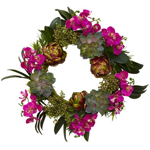 20-in Orchid, Artichoke 
Succulent Wreath