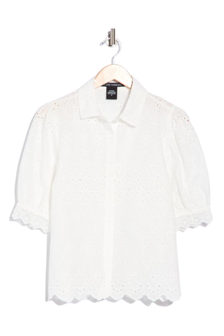 Puff Sleeve Eyelet Shirt, Main, color, WHITE