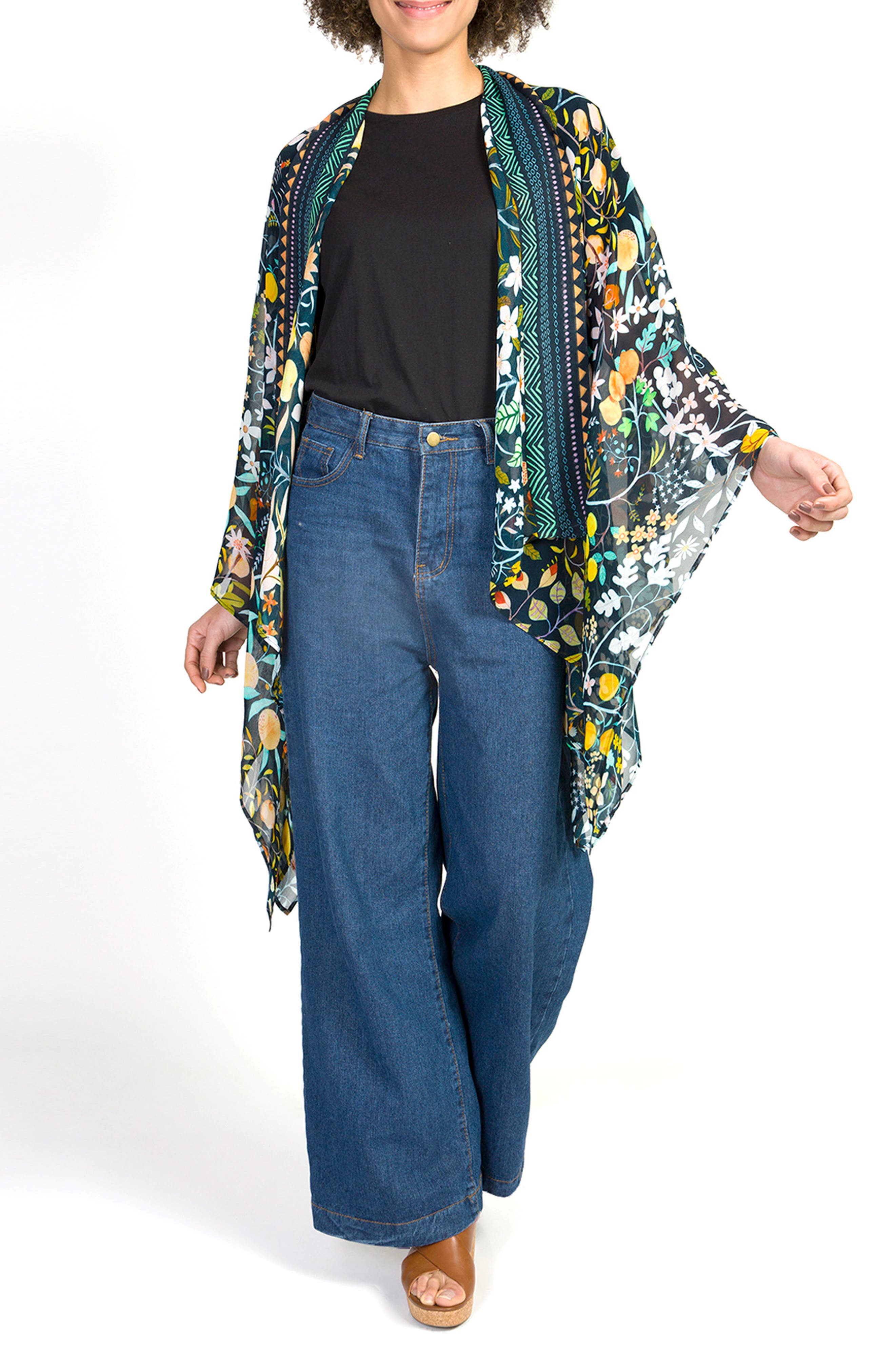 Vismaya Floral Print Scarf In Black