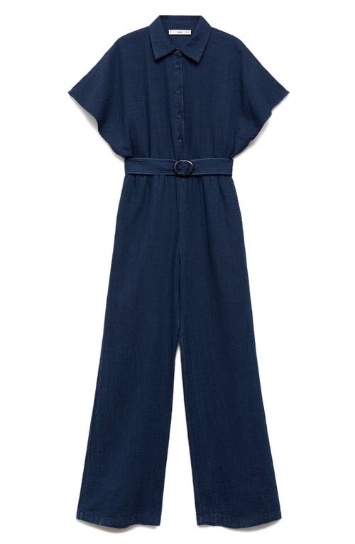 Mango Belt Long Jumpsuit Night Blue In Night Blue