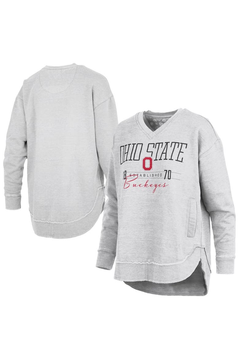 Women's Pressbox  Heather Gray Ohio State Buckeyes Marcus East Hall Poncho V-Neck Sweatshirt, Main, color, Heather Gray