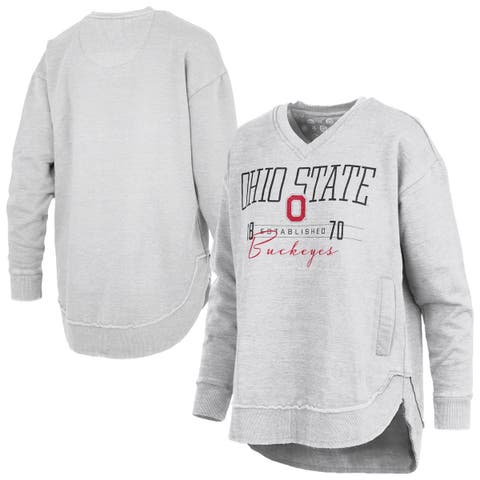 Women's Pressbox  Heather Gray Ohio State Buckeyes Marcus East Hall Poncho V-Neck Sweatshirt