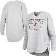 PRESSBOX Women's Pressbox Heather Gray Ohio State Buckeyes Marcus East Hall Poncho V-Neck Sweatshirt