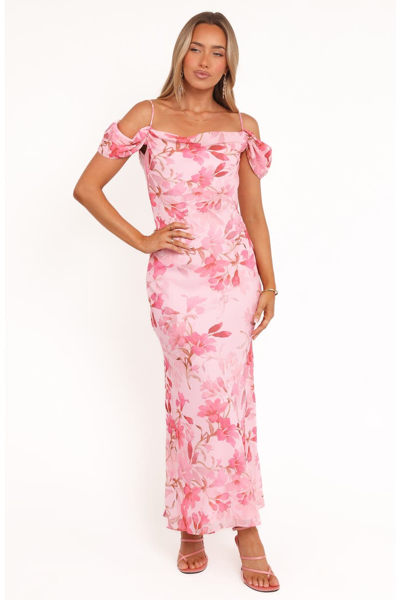 Esther Floral Cold Shoulder Midi Dress, Alternate, color, PINK FLORAL