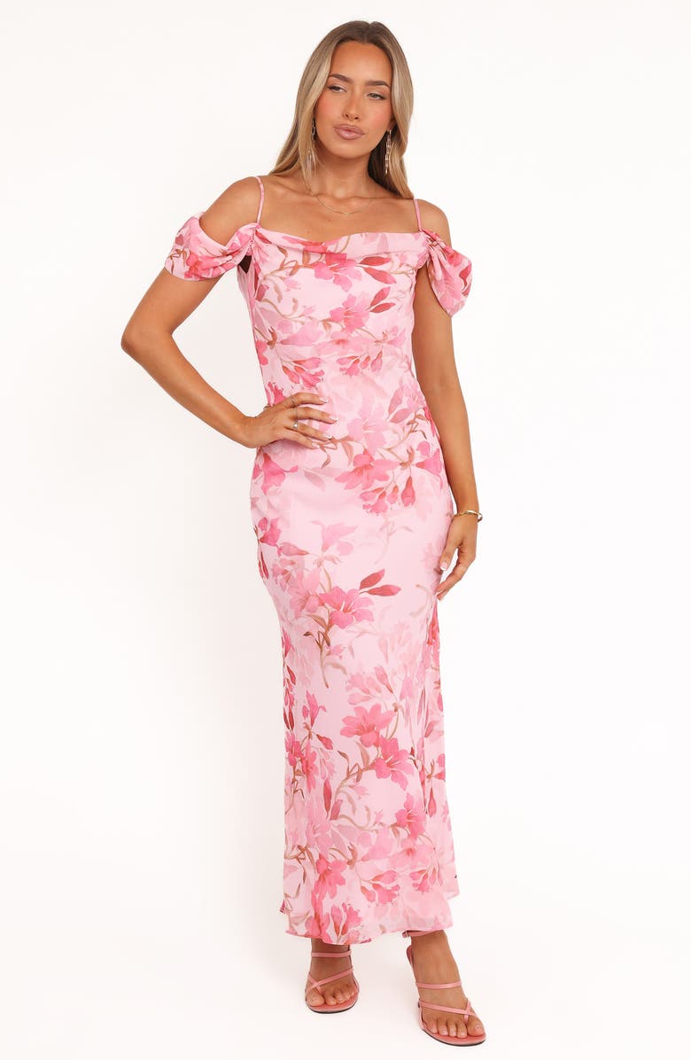 Petal & Pup Esther Floral Cold Shoulder Midi Dress, Alternate, color, Pink Floral
