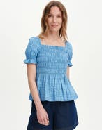 Finery London Cynthia Shirred Gingham Seersucker Top