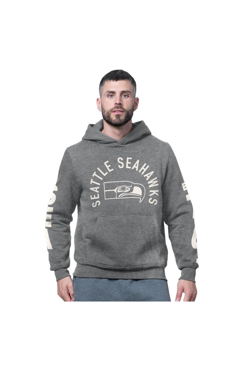 STARTER Men's Starter Charcoal Seattle Seahawks Handoff Vintage Logo Fleece Hoodie Sweatshirt, Main, color, Charcoal