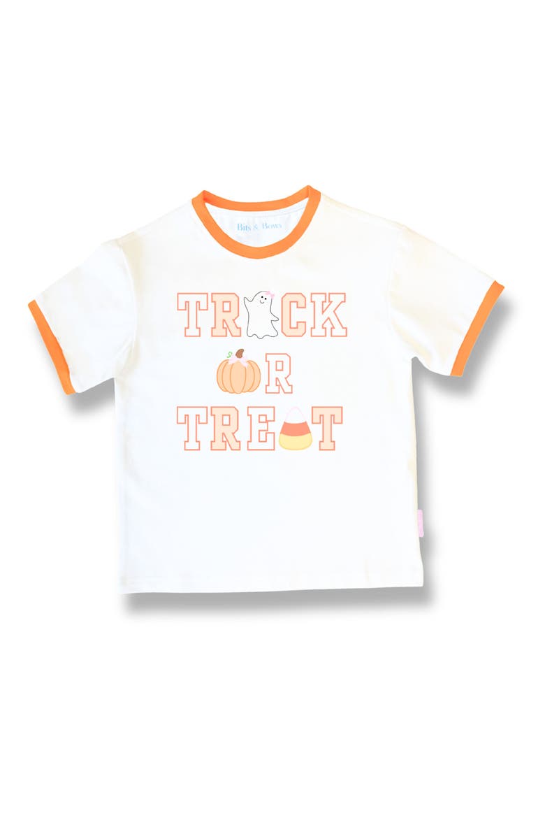 Trick-or-Treat Halloween Bow T-Shirt, Main, color, White/Orange