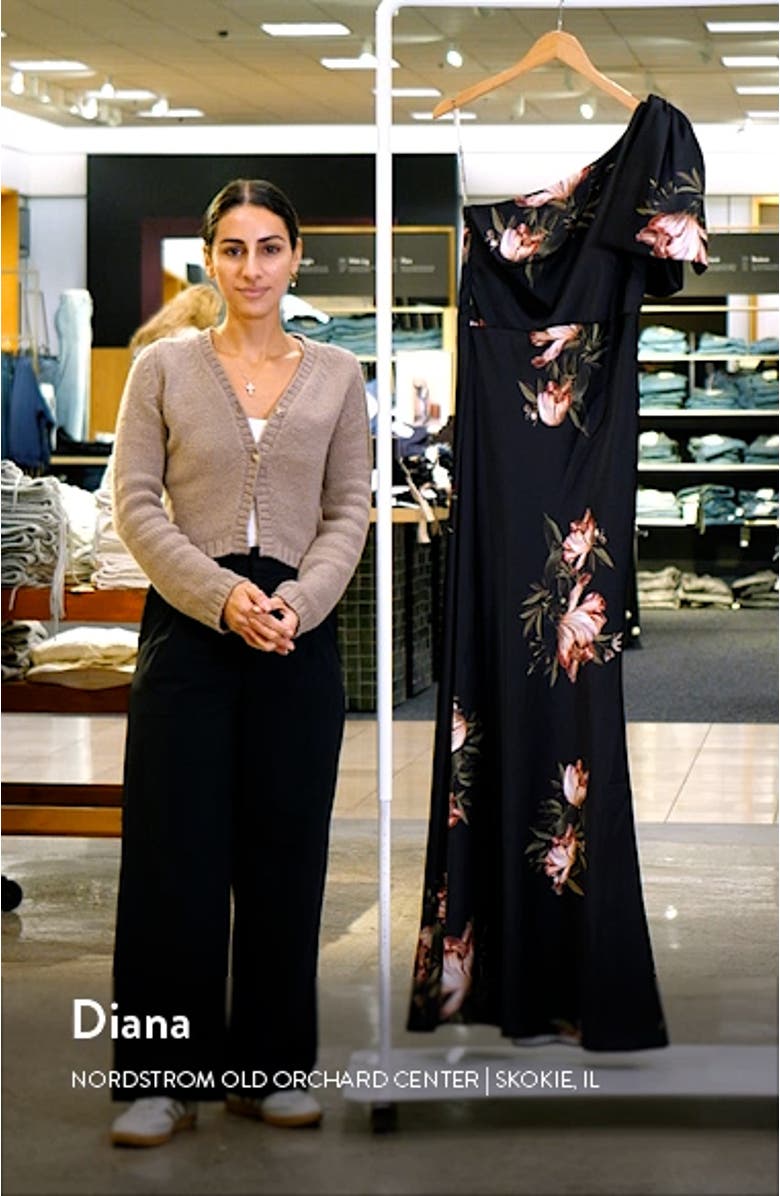 Aubrey Floral One-Shoulder Satin Crepe Mermaid Gown, sales video thumbnail