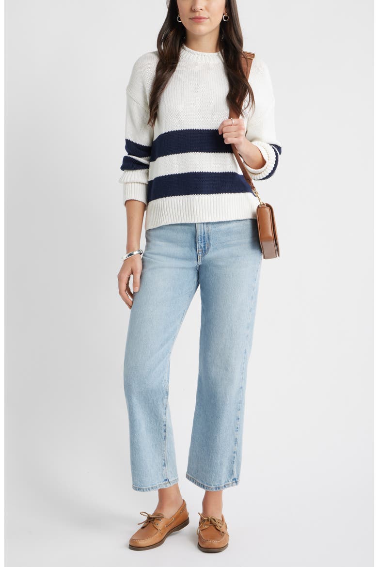 Stripe Roll Neck Cotton Sweater, Alternate, color, WHITE- NAVY PLACED STRIPE