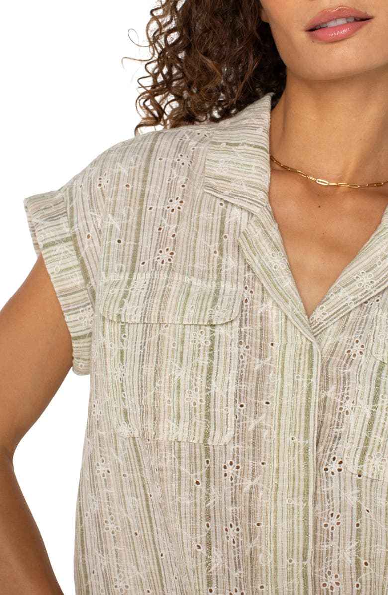 Liverpool Los Angeles Stripe Eyelet Cotton & Linen Camp Shirt, Alternate, color, 