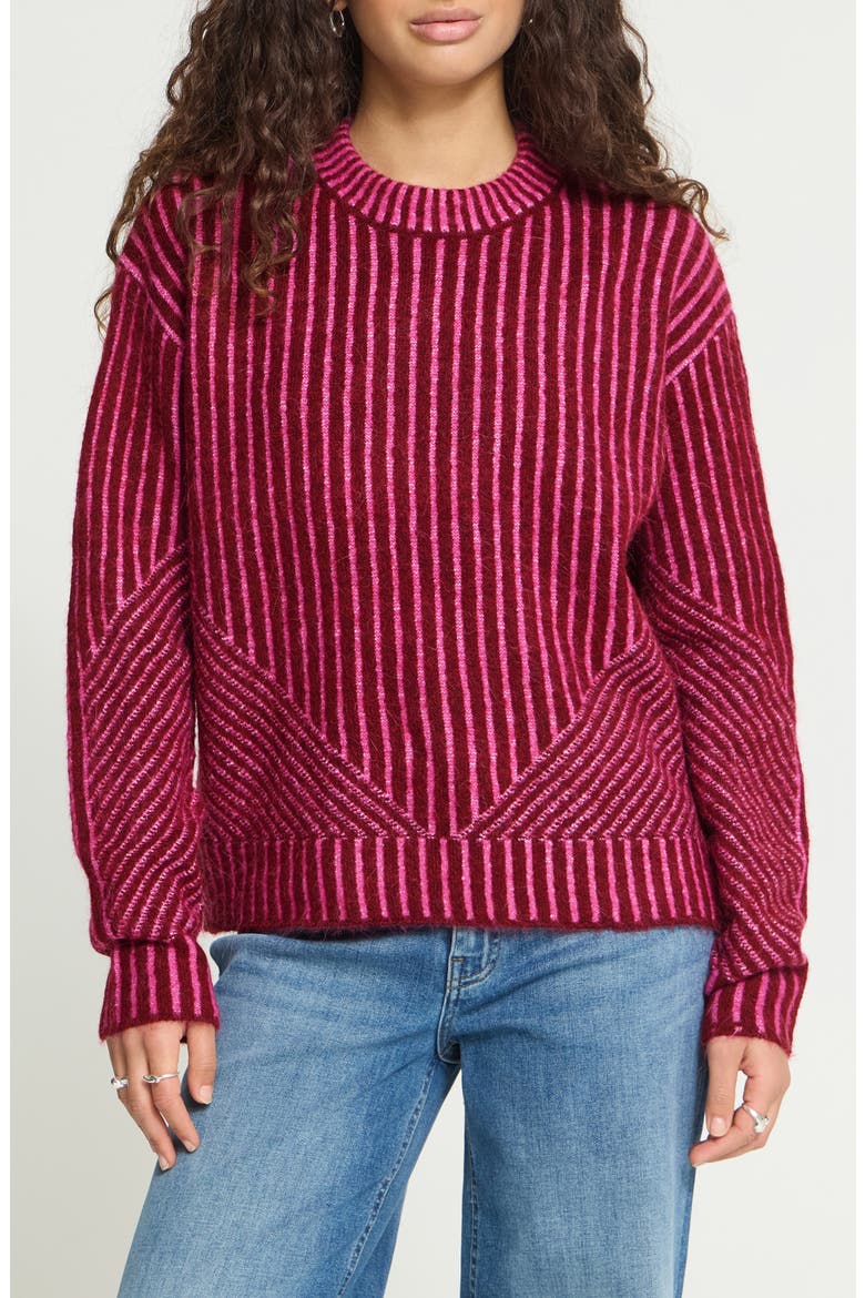 Ihkamara Striped Crewneck Sweater, Main, color, RHODODENDRON PINK STRIPE