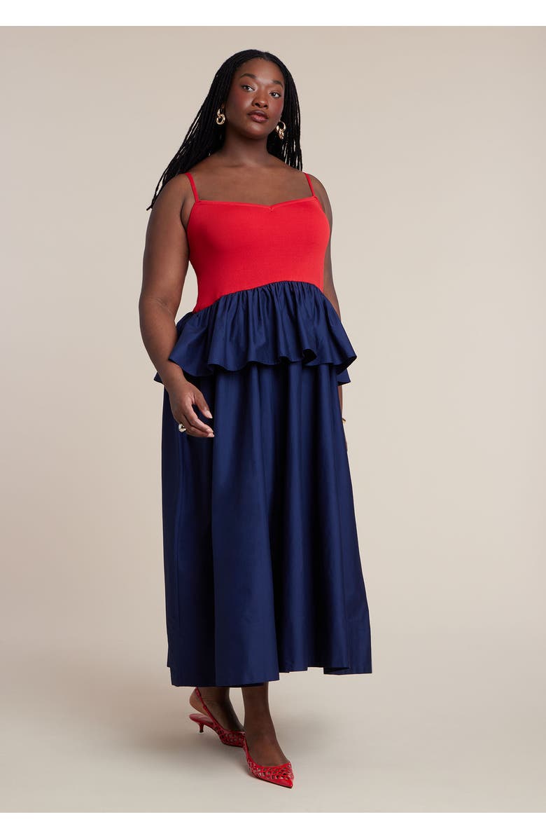 ELOQUII Peplum Detail Colorblocked Dress, Alternate, color, Goji Pageant Blue