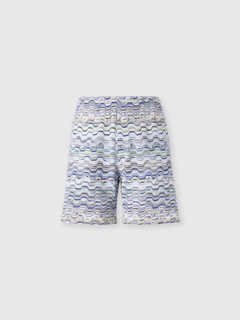 Cotton Shorts With Raschel Knit And Greek Motif