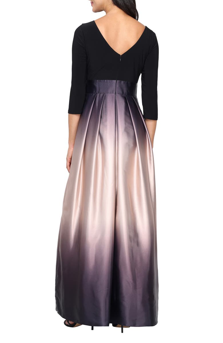 SL FASHIONS Tie Waist Ombrè Skirt Gown, Alternate, color, Black