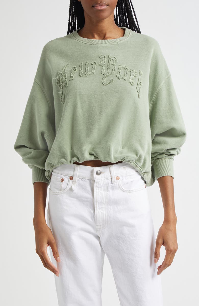 R13 New York Appliqué Cotton Fleece Balloon Sweatshirt, Main, color, 