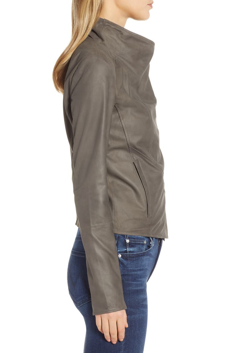 Asymmetrical Zip Front Leather Cascade Jacket, Alternate, color, GREY