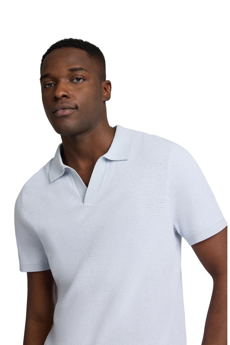 Textured Cotton Johnny Collar Polo, Alternate, color, Sky White
