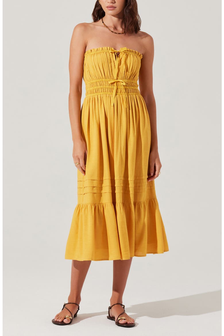 Aubrie Strapless Midi Sundress, Alternate, color, MUSTARD