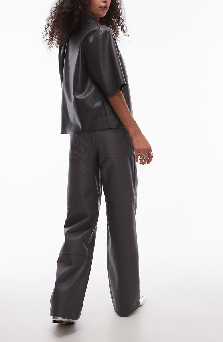 Topshop Straight Leg Faux Leather Pants, Alternate, color, Grey