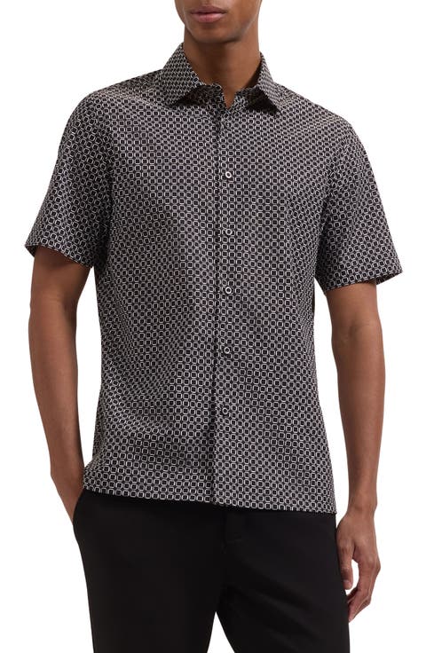 Vero Shaped Fit Geometric Print Short Sleeve Button-Up Shirt