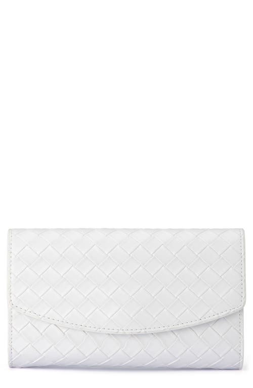 Olga Berg Aisha Woven Faux Leather Clutch in White 