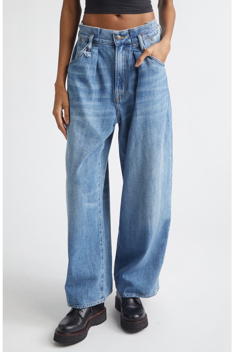 Pleated Waistband Wide Leg Jeans, Main, color, CONCRETE BLUE