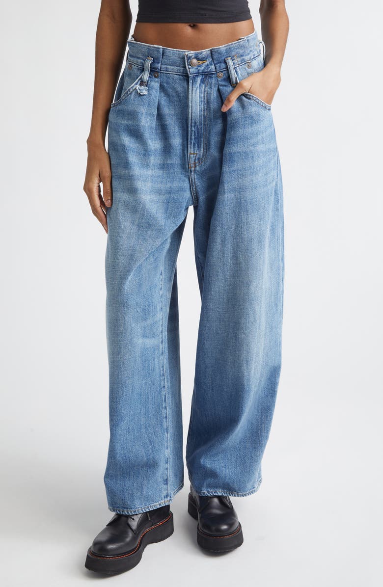 R13 Pleated Waistband Wide Leg Jeans, Main, color, Concrete Blue