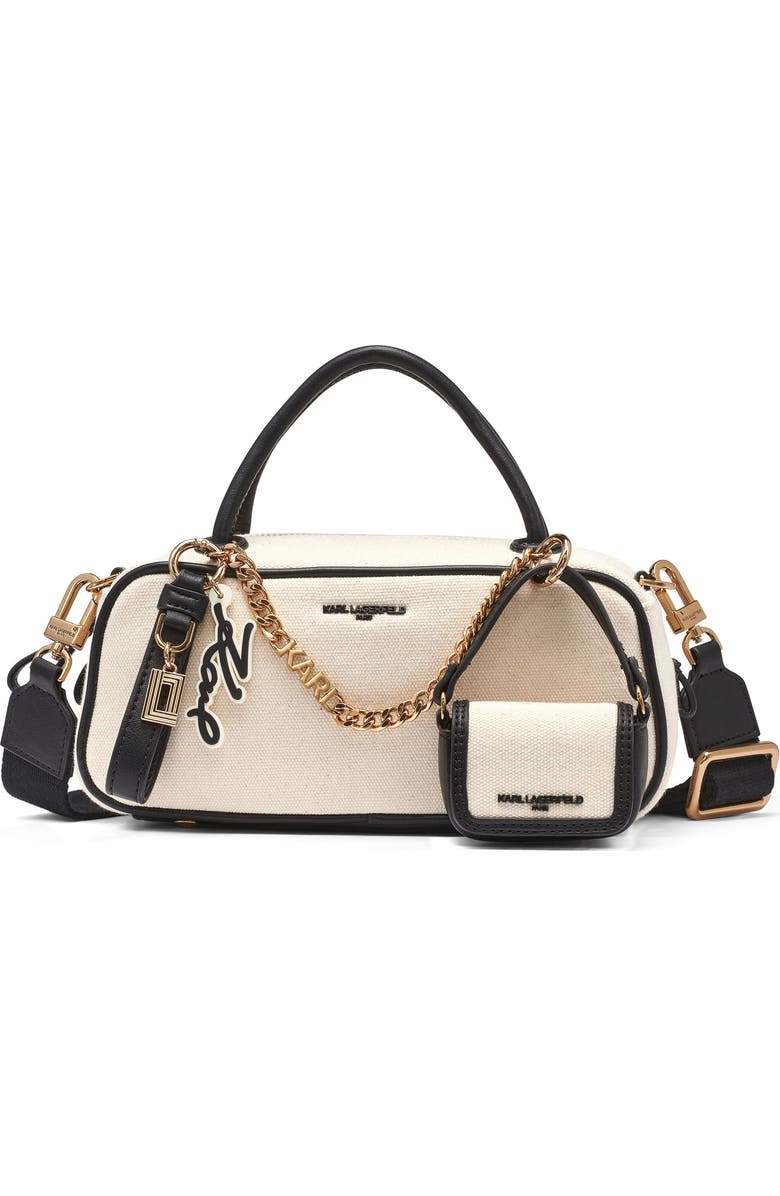 KARL LAGERFELD PARIS Zaylia Canvas Mini Crossbody, Main, color, Natural/Black