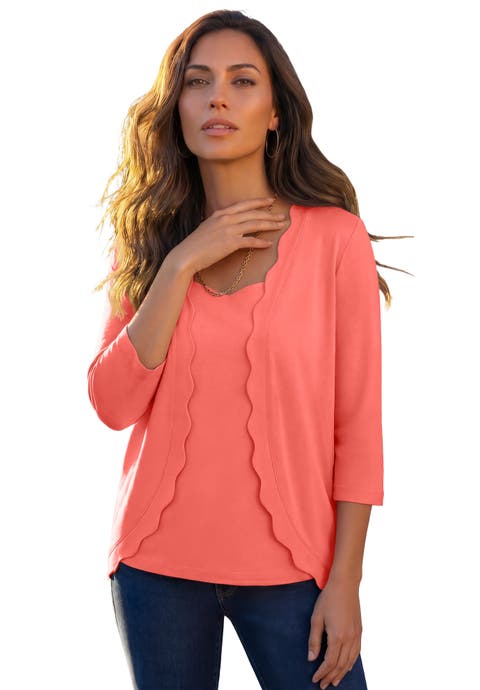 Scalloped Cardigan And Tank Set (Plus)