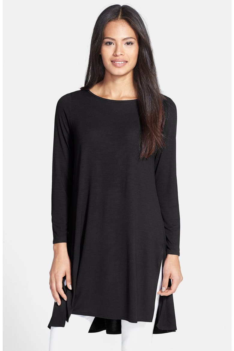 Three Quarter Sleeve Ballet Neck Tunic, Main, color, BLACK
